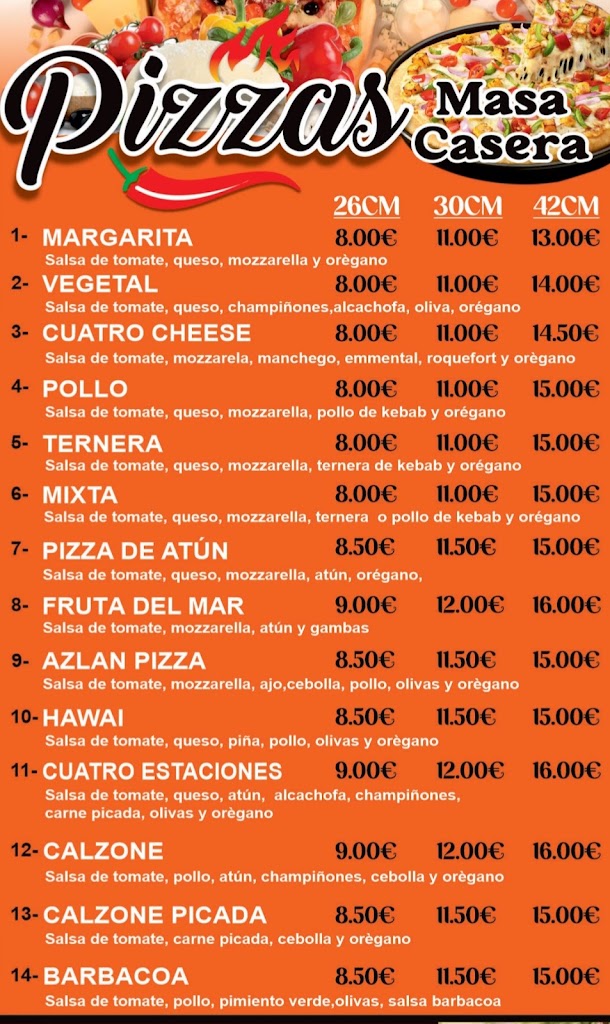 Kebab I Pizzeria Costa Brava — Carta