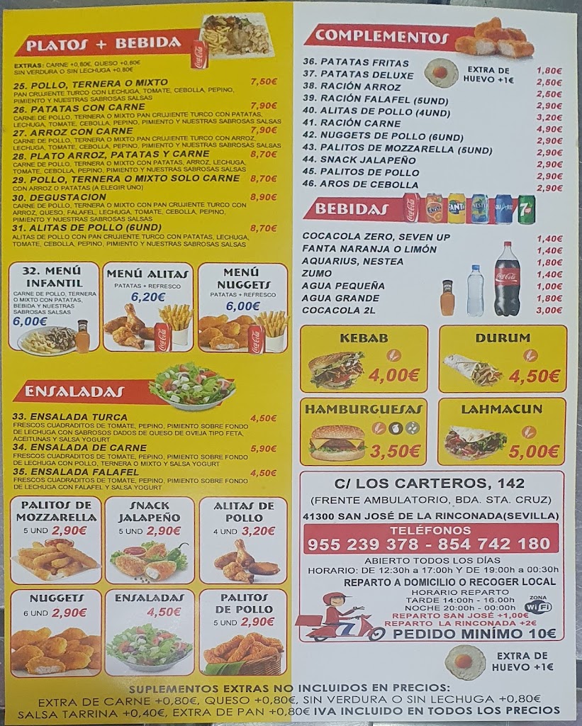 Autentico Sabor Doner Kebab San Jose — Carta