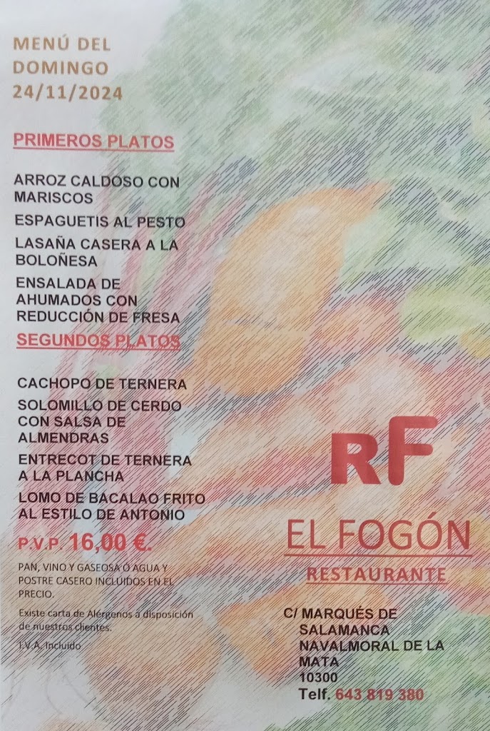 Restaurante El Fogon — Carta