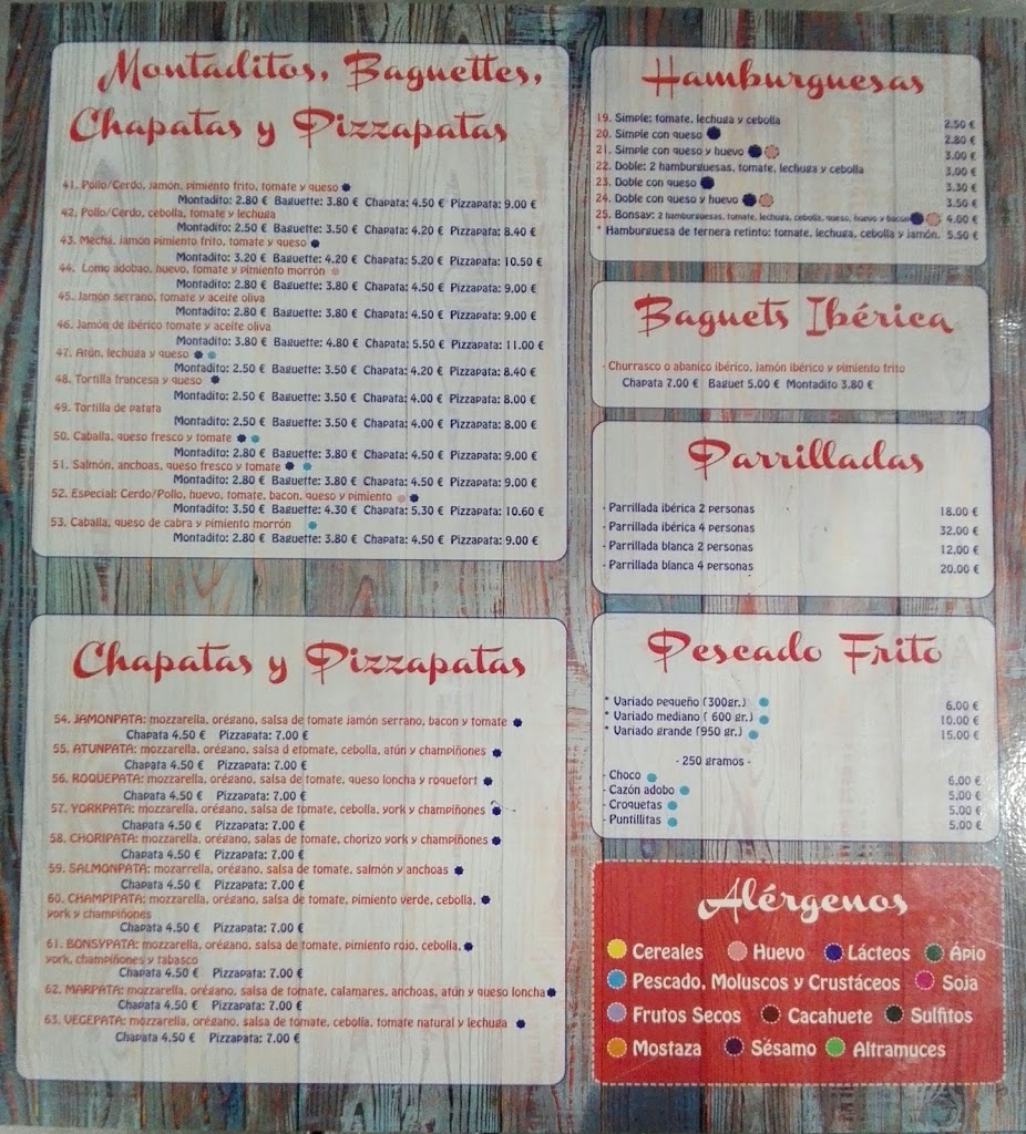 Pizzeria Bonsay — Carta