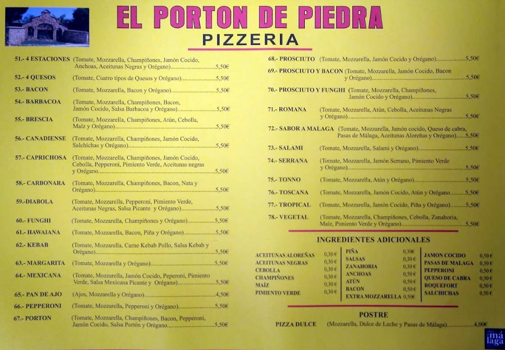 Restaurante y Pizzeria El Porton de Piedra junto a las plantas de hormigon — Carta