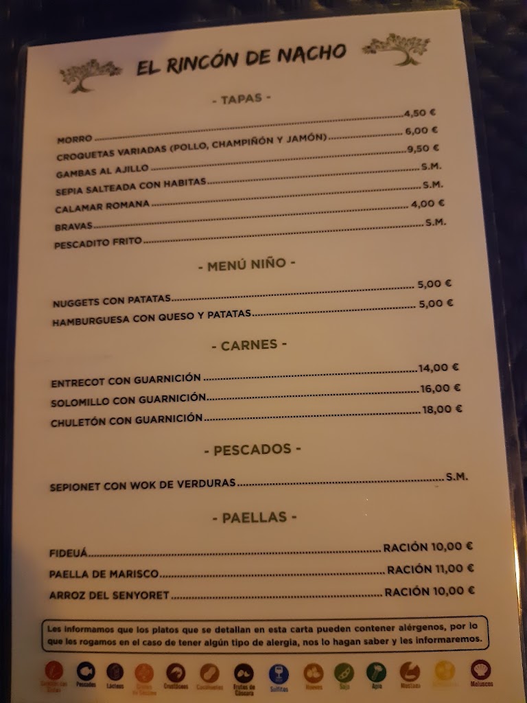 Bar Restaurante El Rincon De Nacho — Carta