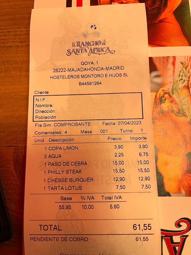 El Rancho de Santa Africa Smoke House — Carta