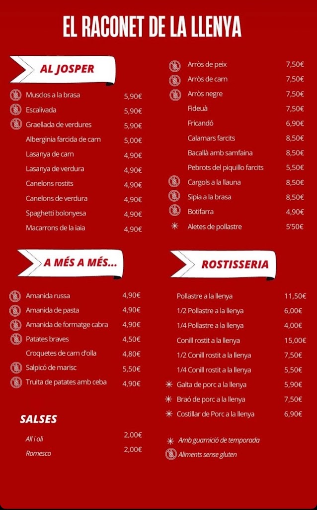 El Raconet de la Llenya — Carta