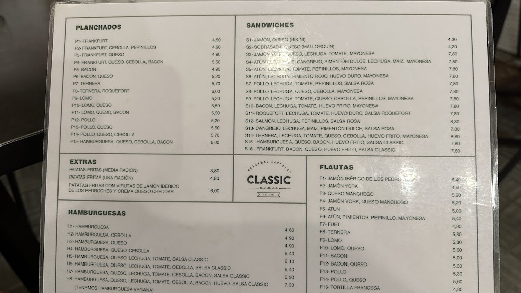 Hamburgueseria-Sandwicheria Classic — Carta
