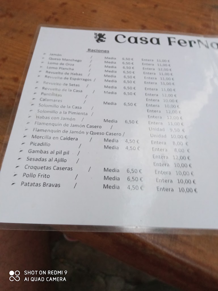 Cafeteria fernan — Carta