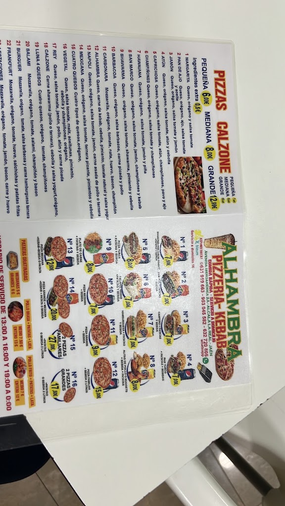 Alhambra Pizzeria - Kebab — Carta