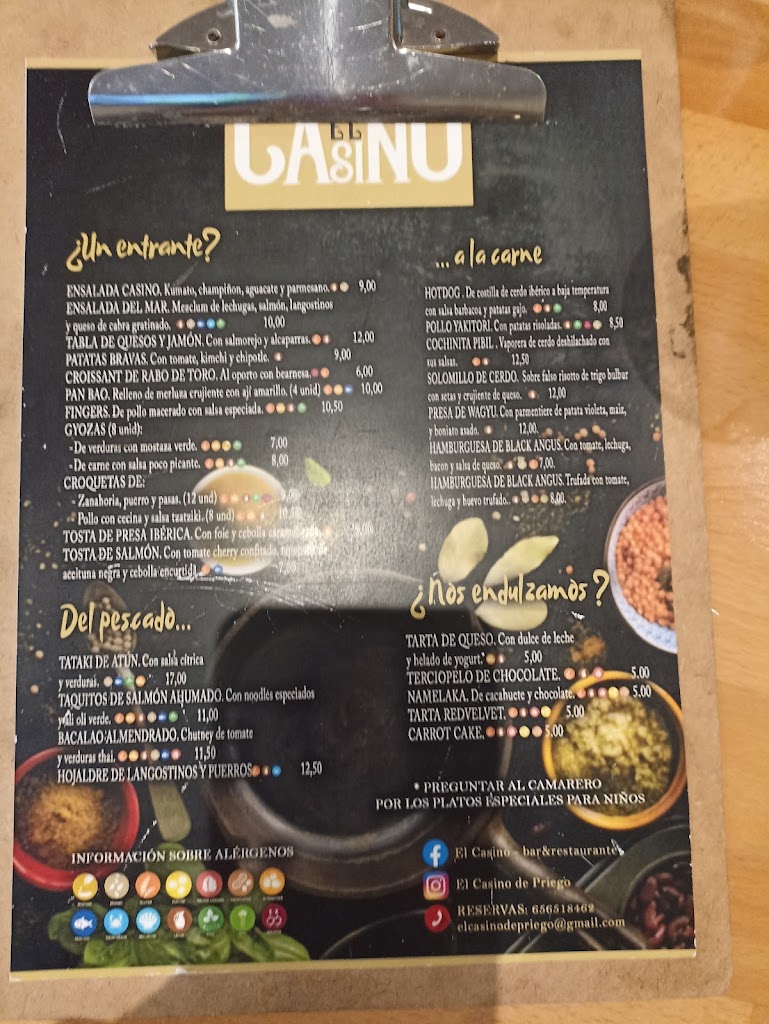 Bar El Casino — Carta