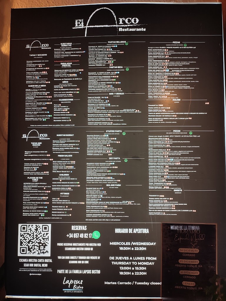 EL ARCO Bar-Restaurante. — Carta