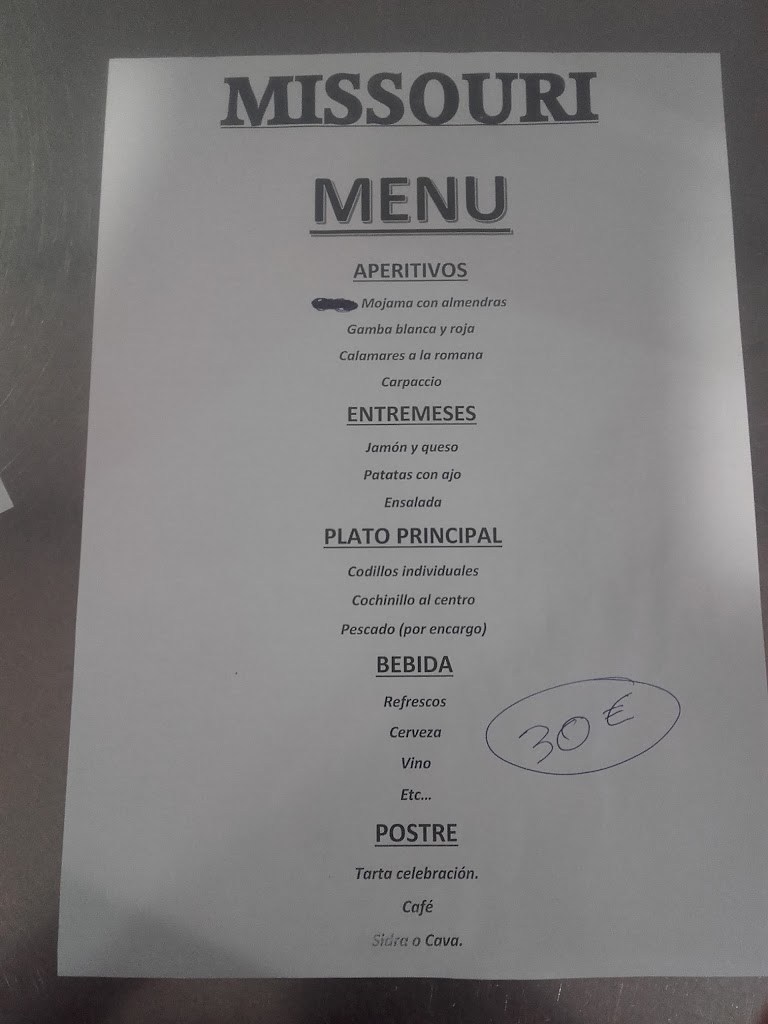 Terraza Bar Missouri — Carta