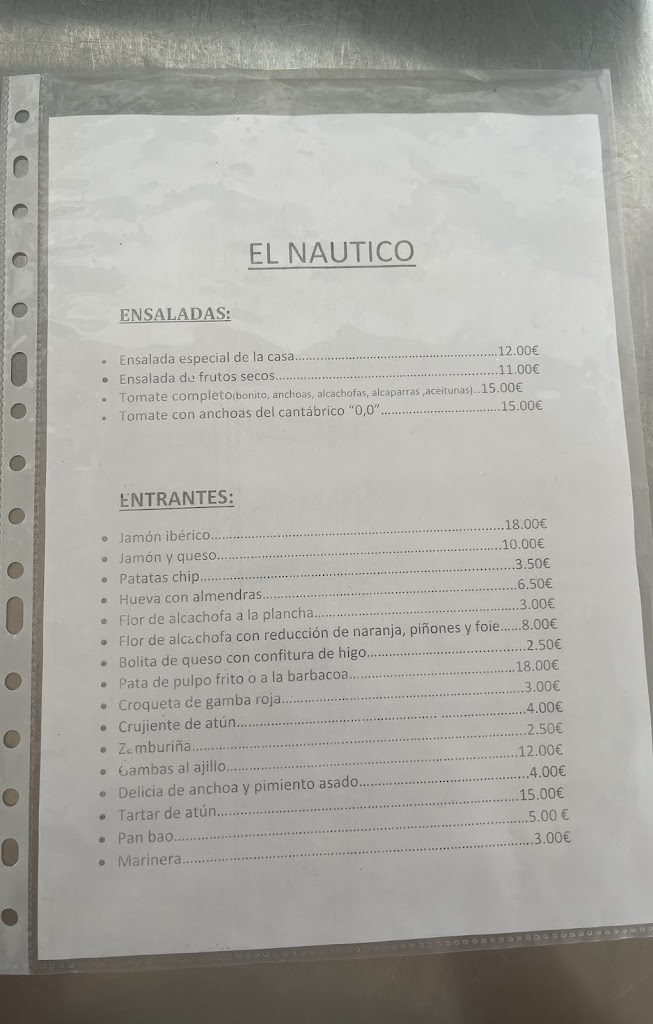 Restaurante Cafeteria Nautico — Carta