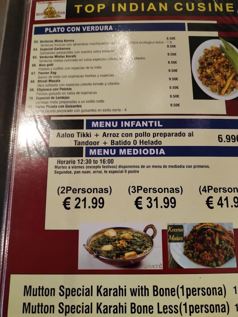 Restaurante Indio Royal Tandoori — Carta