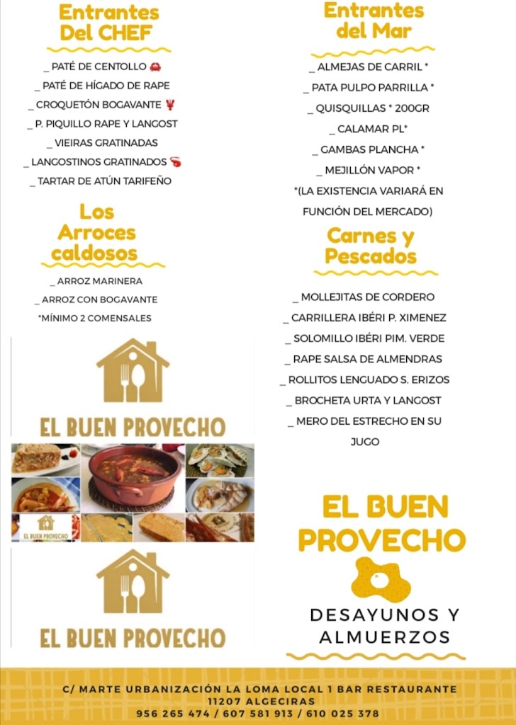 Restaurante el buen provecho — Carta