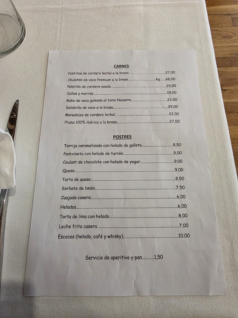Asador Casa Angel — Carta
