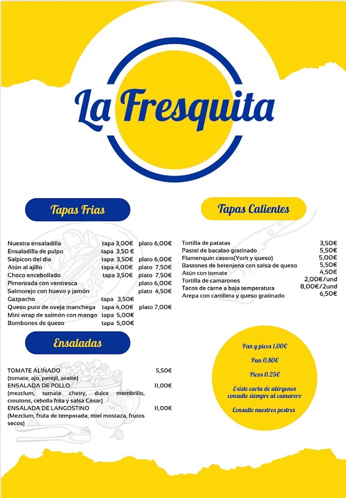 Cerveceria La Fresquita — Carta