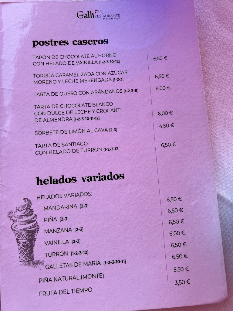 Restaurante Galli — Carta