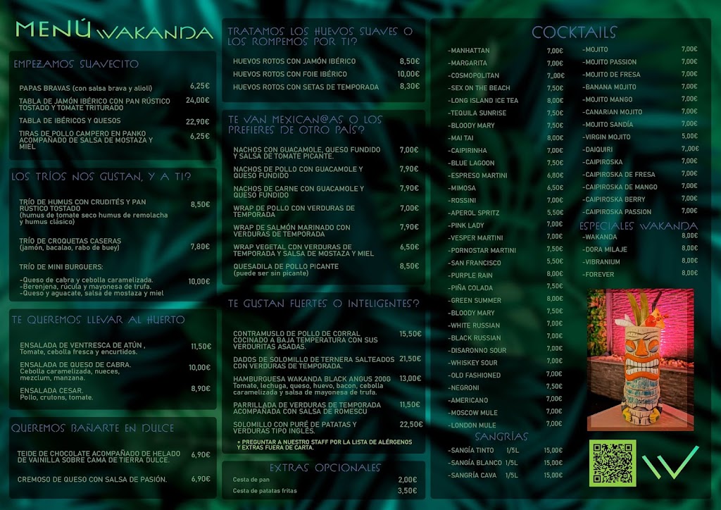 Wakanda Origen - GastroBar & Cocktails — Carta