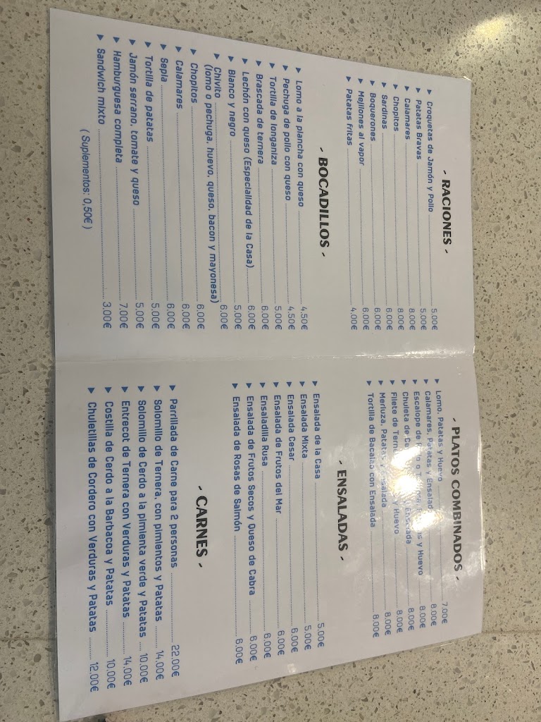 Bar la esquina del puerto — Carta