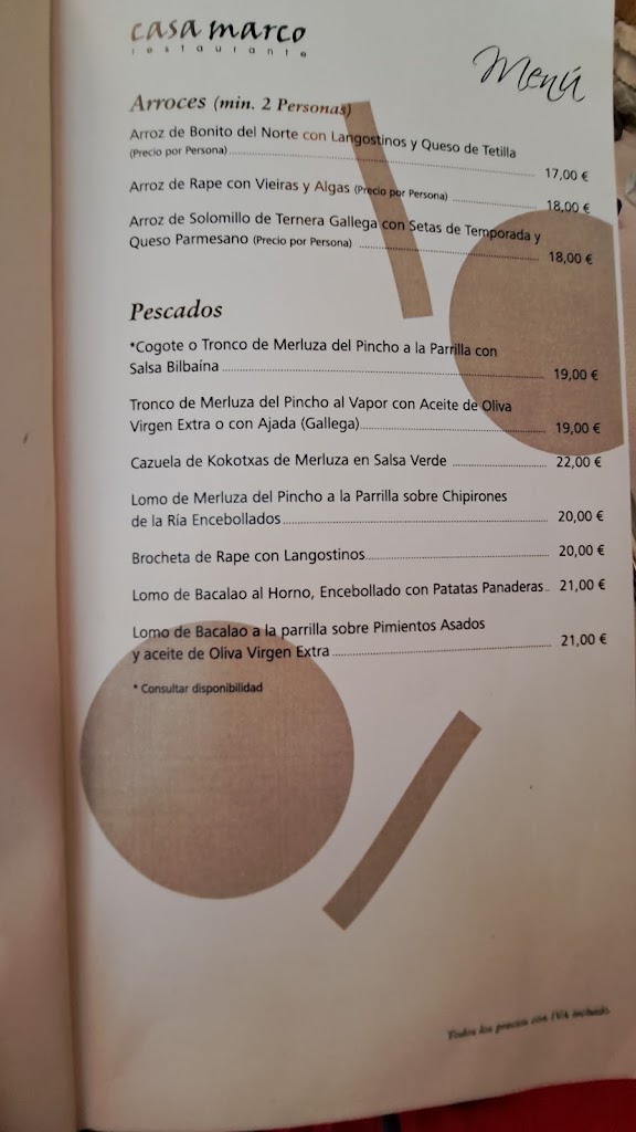 Restaurante Casa Marco — Carta