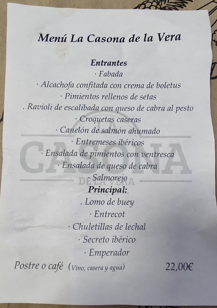 Restaurante La Casona De La Vera. — Carta