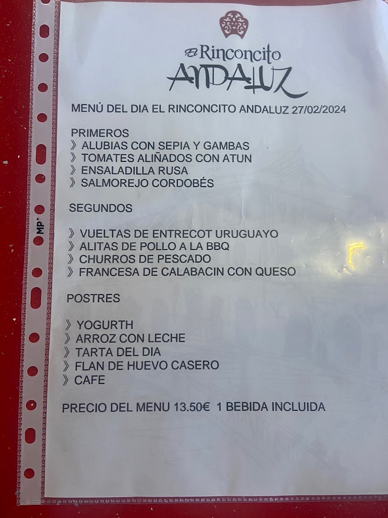 El Rinconcito Andaluz — Carta