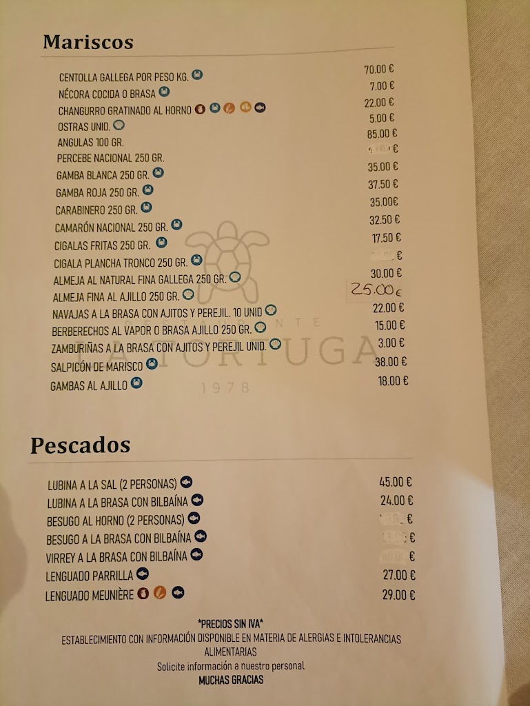 Restaurante La Tortuga — Carta