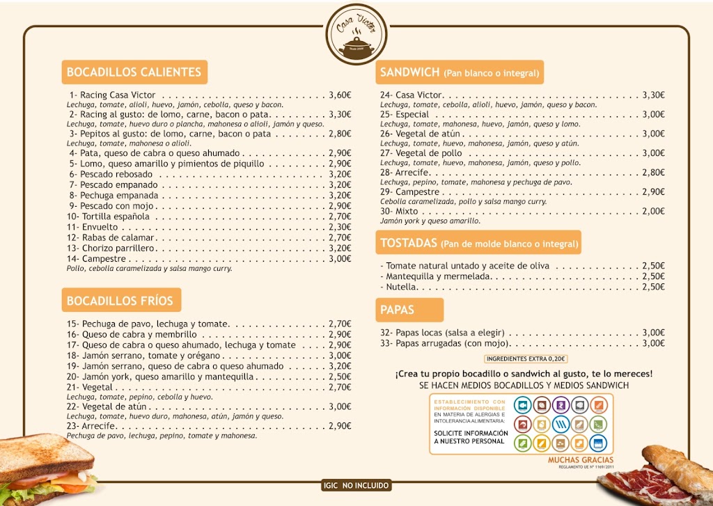 Bar Cafeteria Victor — Carta