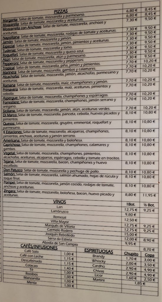 Pizzeria Di Marco Tropical — Carta