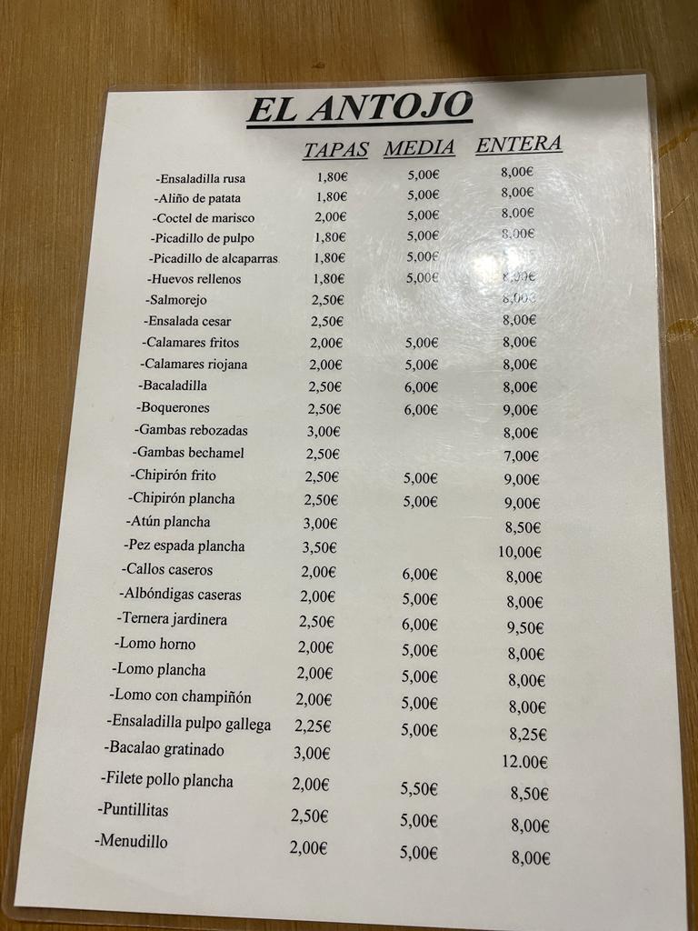 Restaurante El Antojo — Carta