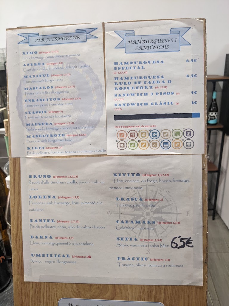 Bar Ca Ximo — Carta