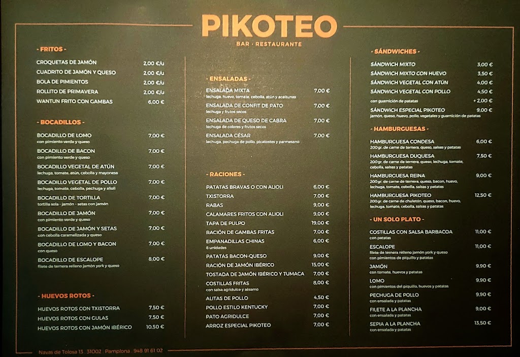 PIKO.TEO BAR-TABERNA — Carta