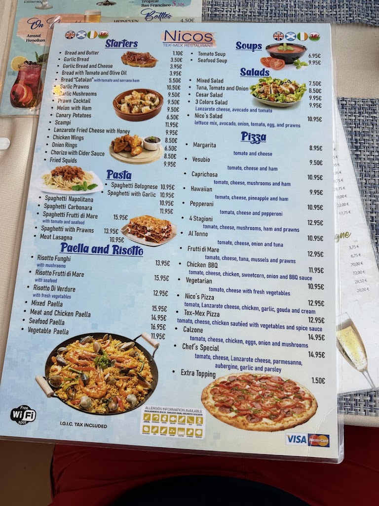 Restaurante Nico's Tex Mex — Carta