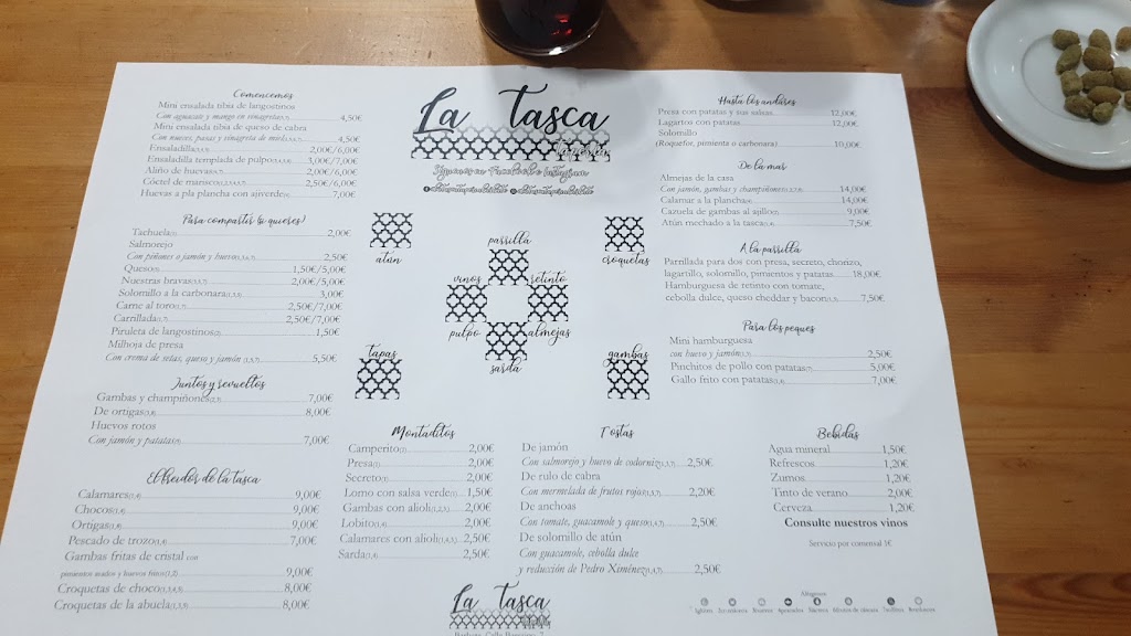 Bar La tasca — Carta