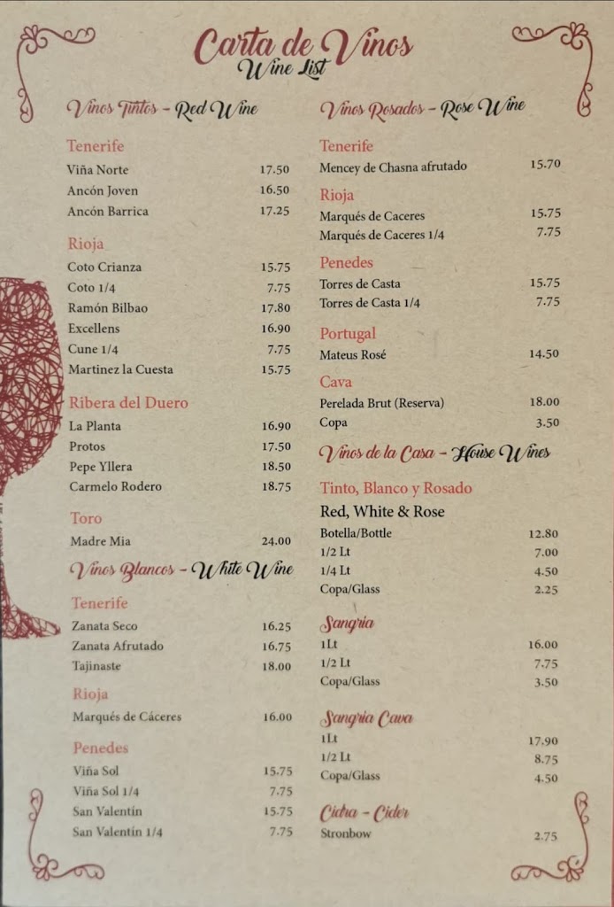 Restaurante la Rambla — Carta