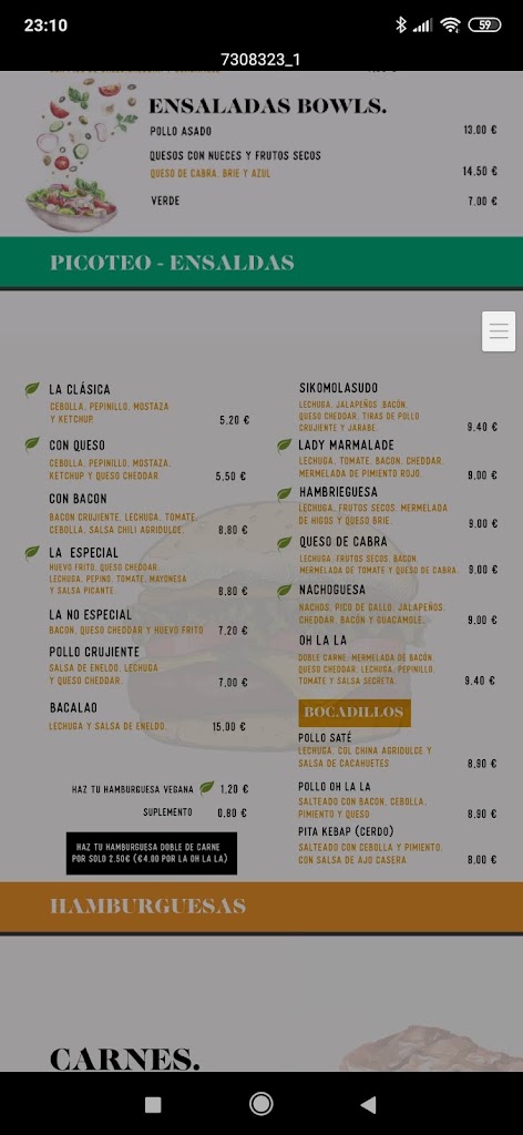 Hamburgueseria Oh la la — Carta