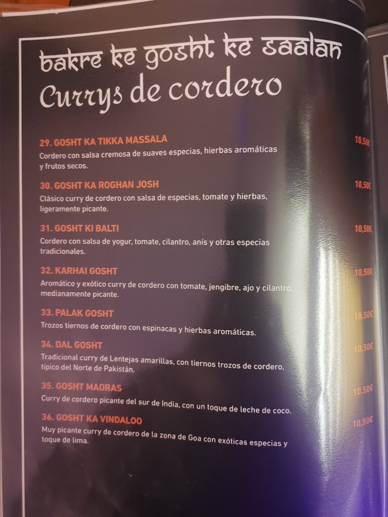Restaurante INDIA GATE VITORIA — Carta