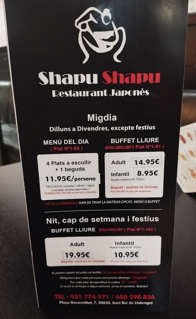 Restaurant Japones SHAPU SHAPU — Carta