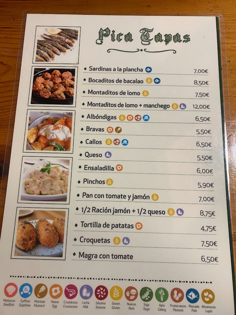 Bar Pica Tapas — Carta