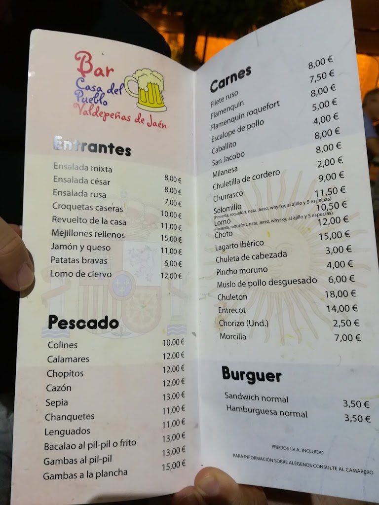 Bar Casa del Pueblo — Carta
