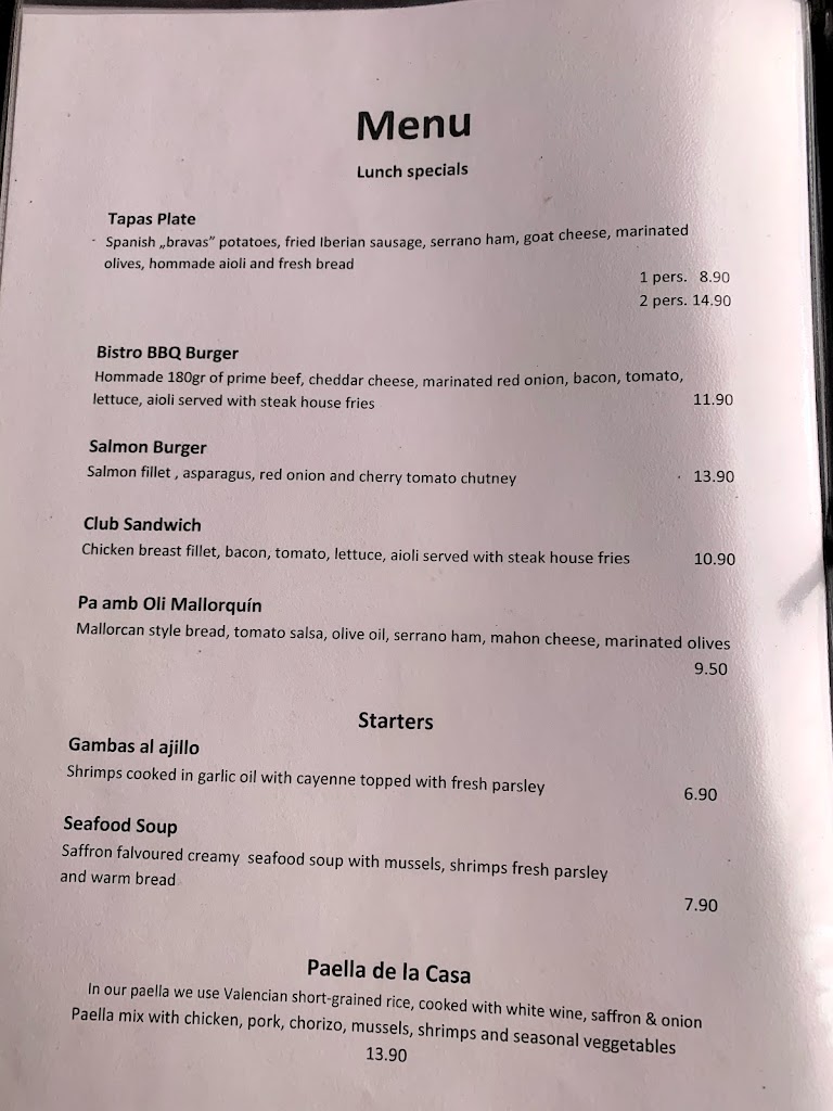 Bistro Plaza — Carta