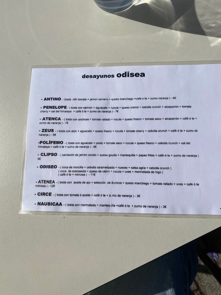 Bar Odisea — Carta