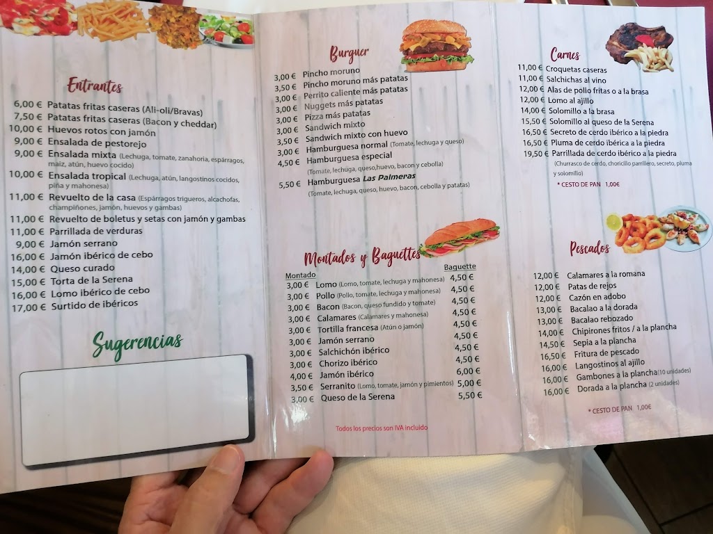 Cafeteria Restaurante las Palmeras — Carta