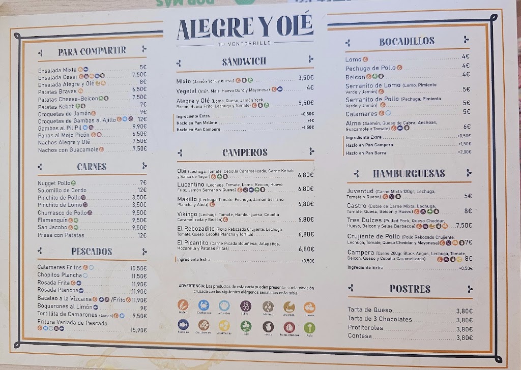Bar Alegre y Ole — Carta