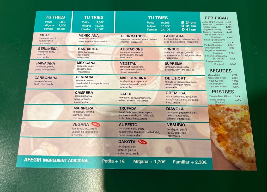 + K Pizza Molins de REi — Carta