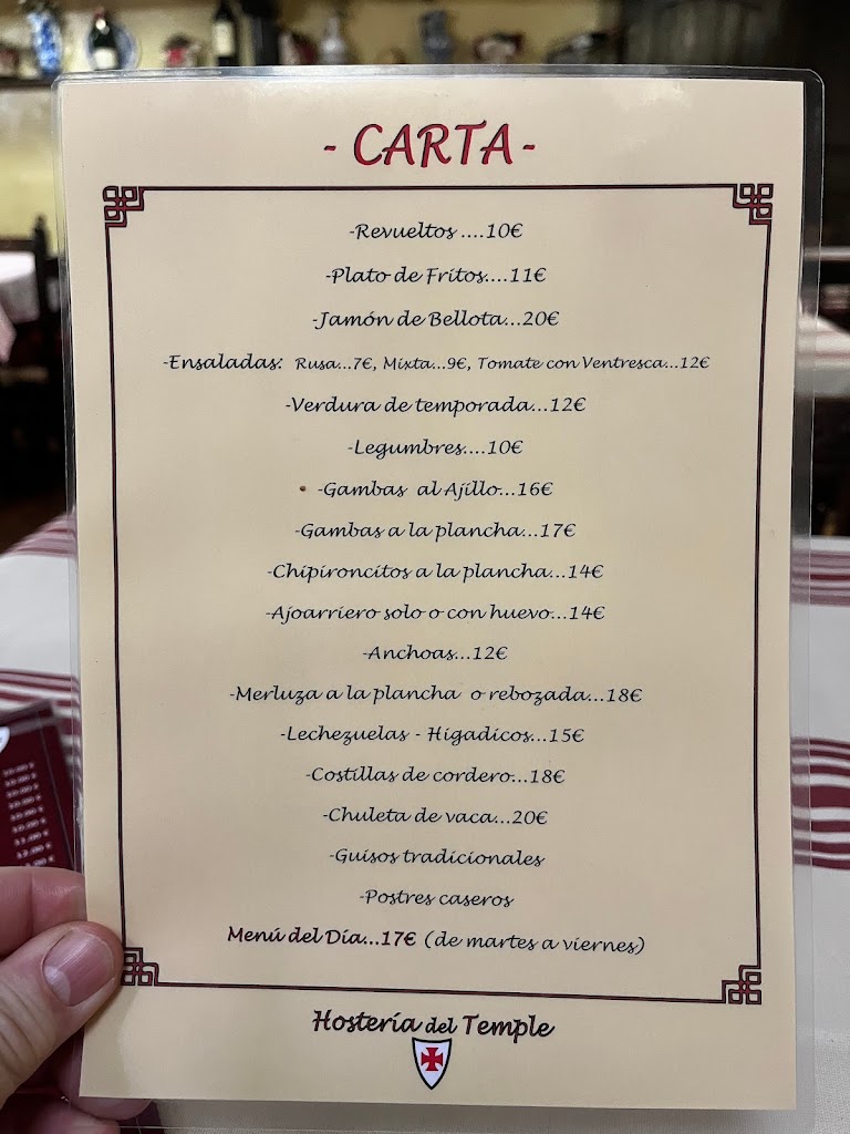 Hosteria del Temple — Carta