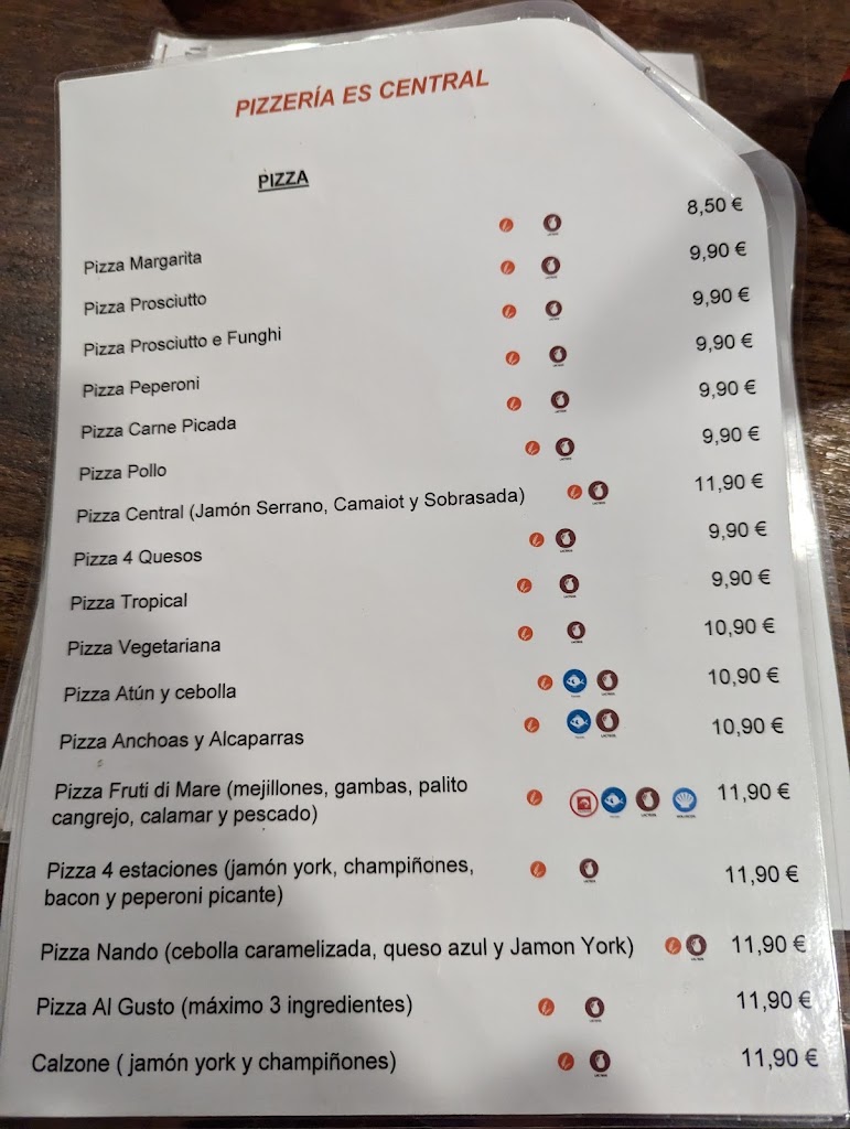 Restaurante Pizzeria Central — Carta