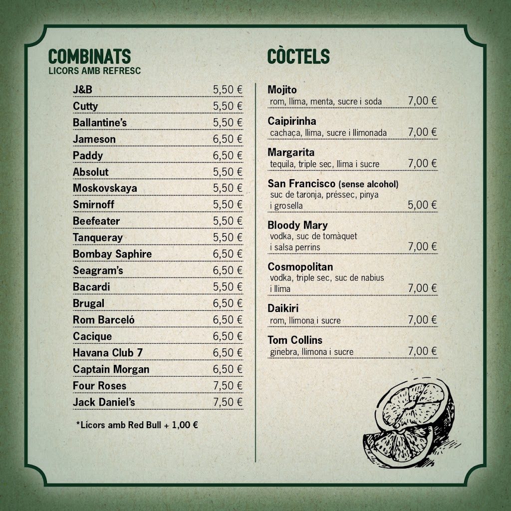 Molly Malone's Irish Bar — Carta