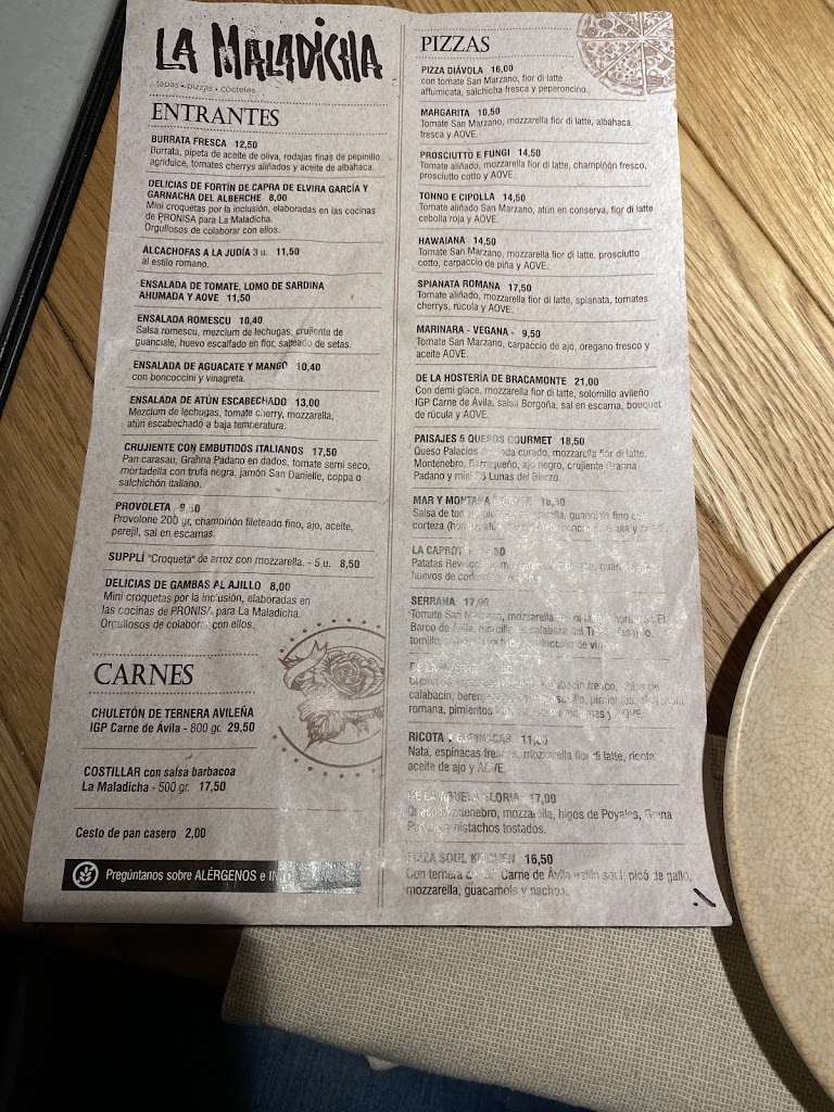 Restaurante La Maladicha — Carta