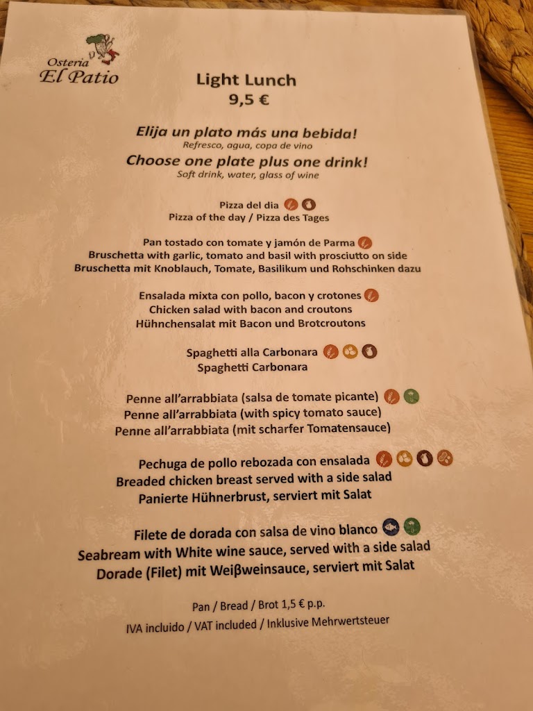 Osteria El Patio — Carta