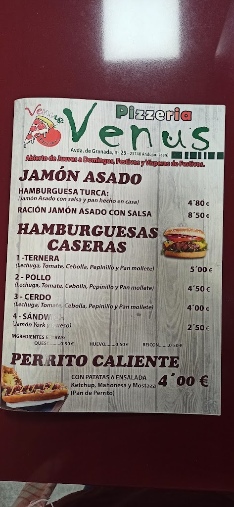 Pizzeria VENUS — Carta
